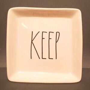 Rae Dunn "KEEP" Trinket Tray Dish Plate square 5" x 5"